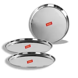 Sumeet Stainless Steel Plates - Set Of 3 White