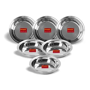 Sumeet Stainless Steel Heavy Gauge Multi Utility Serving Plates with Mirror Finish 19cm Dia - Set of 6pc
