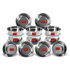 Sumeet Stainless Steel Heavy Gauge Bowl Set/Wati Set with Mirror Finish 10cm Dia - Set of 12pc Solid
