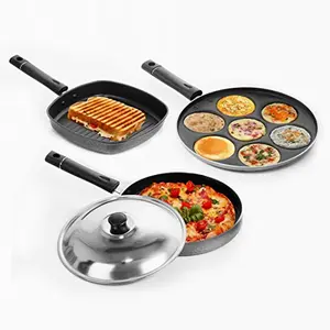 Sumeet Nonstick Premier Combo Set (Multi Snack Maker - 7 Pcs + Grill Pan - 22cm + Pizza Pan)