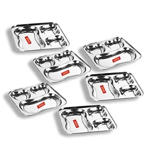 Sumeet Stainless Steel 3 in 1 Pav Bhaji Plate/Compartment Plate 21.5cm Dia - Set of 6pc