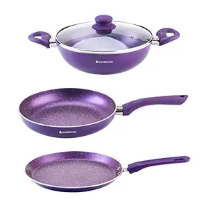 Wonderchef Orchid Non-Stick Induction Base Cookware Set of 3 - (Purple)