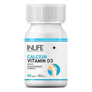 INLIFE Calcium 500 mg Vitamin D3 400 IU Supplement for Men Women - 60 Tablets (Pack of 1)