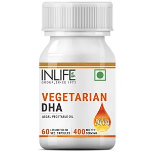 INLIFE Plant Based Vegan Omega 3 DHA Supplement Algal Oil 400 mg - 60 Vegetarian Capsules (Pack of 1)