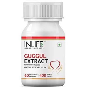 INLIFE Guggul Extract with 2.5% Guggul Sterones Supplement 400 mg - 60 Vegetarian Capsules (Pack of 1)