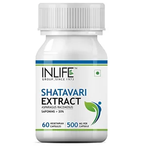 INLIFE Shatavari Extract (Saponins &gt; 20%) Women's Wellness Supplement 500 mg - 60 Vegetarian Capsules (Pack of 1)