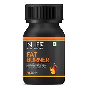 INLIFE Fat Burner with L-Carnitine Green Tea Green Coffee Bean Natural Caffeine L-Theanine Bioperine Piperine Extract Weight Keto Supplement for Women Men - 60 Vegetarian Capsules (Pack of 1)