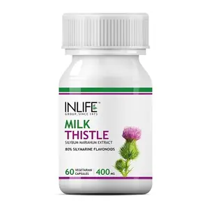 INLIFE Milk Thistle 80% Silymarin Liver Cleanse Detox Support Supplement 400 mg - 60 Veg. Capsules