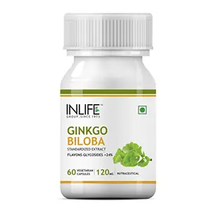 INLIFE Ginkgo Biloba Extract 120mg (60 Vegetarian Capsules) for Healthy Brain Function