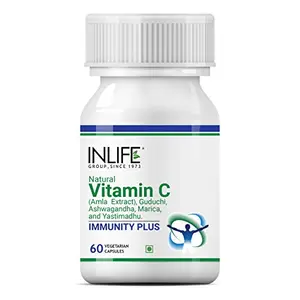 INLIFE Natural Vitamin C (Amla) Guduchi (Giloy) Ashwagandha Marica Yastimadhu (Licorice) Immunity Plus Immune Booster Supplement for adults Men Women Supplement 500 mg - 60 Vegetarian Capsules