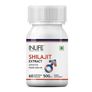 INLIFE Pure Shilajit Extract for Men Strength and Stamina Supplement 500mg - 60 Vegetarian Capsules
