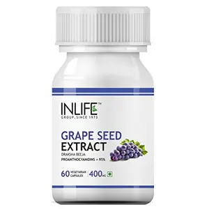INLIFE Grape Seed Extract (Proanthocyanidins &gt; 95%) Antioxidant 400 mg - 60 Vegetarian Capsules (pack of 1)