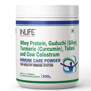 INLIFE Immune Care / Booster Protein Powder Whey Protein with Ayurvedic Herbs Turmeric (Curcumin) Guduchi Tulasi Colostrum - 300 g (Vanilla Flavour)