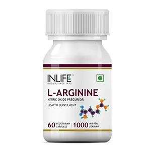 INLIFE L-Arginine 1000mg Supplement (60 Vegetarian Capsules) Serving Nitric Oxide Precursor
