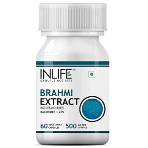 INLIFE Brahmi/Bacopa Monnieri Extract (Bacosides &gt; 25%) Tablet Supplement 500 mg 60 Vegetarian Capsules (Pack of 1)