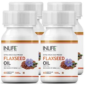 Flaxseed Oil (Omega 3 6 9) Fatty Acid Supplement (Quick Release) Extra Virgin Cold Pressed 500 mg - 60 Liquid Filled Hard Shell Capsules (Pack of 4)