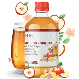INLIFE Apple Cider Vinegar with Garlic Ginger Lemon Honey & Mother of Vinegar Raw Unfiltered Unpasteurized Health Supplement for Skin Hair & Weight Management 500 ml