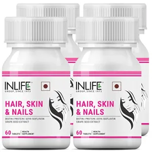 Hair Skin Nails Supplement with Biotin Vitamins Minerals Amino Acids Hair Growth for Men Women - 60 Tablets (4 Pack)