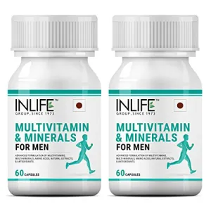 INLIFE Multivitamins & Minerals Amino Acids Antioxidants with Ginseng Extract for Men Daily Formula Vitamins Supplement - 60 Capsules (Pack of 2)