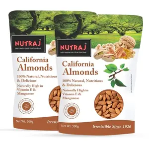 Nutraj 100% Pure Premium Raw California Almonds 1 Kg (2x500g) Pack Nutritious & Delicious California Badam Rich in Vitamin E & Manganese