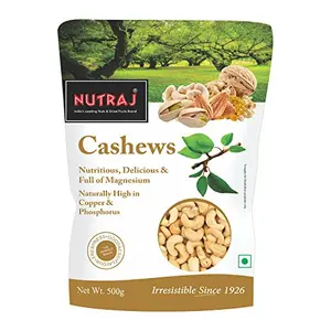 Nutraj 100% Pure Premium Whole Cashew Nuts W320 (500g) Pouch Raw | Nutritious Delicious & Crunchy Kaju | Rich in Magnesium Copper & Phosphorus