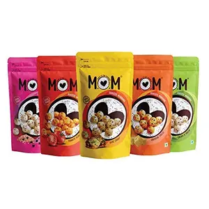 MOM - MEAL OF THE MOMENT All-Star Makhana -Assorted Flavors - Cheddar Cheese Himalayan Salt N Pepper Desi Chaat Cream N Onion Tomato Achaari (Pack of 5 65g Each)