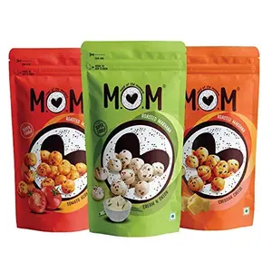 MOM - MEAL OF THE MOMENT Makhana Super Pack -Assorted Flavors - Tomato Achaari & Cheddar Cheese Cream N Onion (Pack of 3 65g Each)