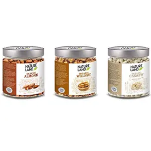 Natureland Organics Almond 250gm Cashew 200gm Walnut 150gm - Organic Dry Fruits Combo