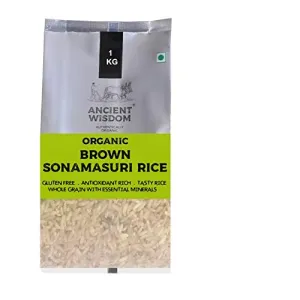 Organic Brown Sonamasuri Rice - Indian whole Grain 1 KG (35.27 OZ)