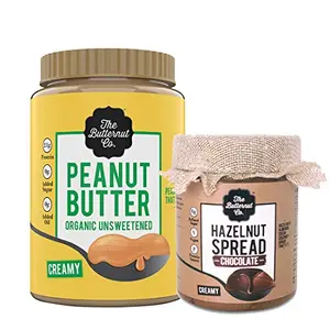 The Butternut Co. Peanut Butter Organic Unsweetened 1Kg & Chocolate Hazelnut Spread Creamy 200 gm Pack of 2 (No Added Sugar Vegan High Protein Keto)