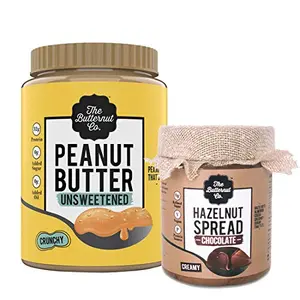 The Butternut Co. Peanut Butter Unsweetened Crunchy 1Kg & Chocolate Hazelnut Spread Creamy 200 gm Pack of 2 (No Refined Sugar Vegan No Preservatives)