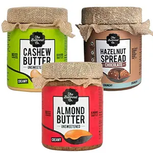 The Butternut Co. Almond Butter Unsweetened Creamy Cashew Butter Unsweetened & Chocolate Hazelnut Spread 200 gm Each - Pack of 3 (No Added Sugar Vegan High Protein Keto)