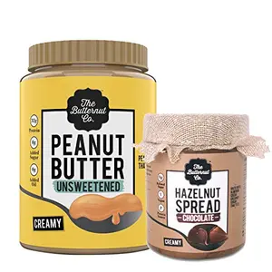 The Butternut Co. Peanut Butter Unsweetened Creamy 1Kg & Chocolate Hazelnut Spread Creamy 200 gm Pack of 2 (No Refined Sugar Vegan No Preservatives)