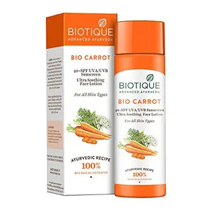 Biotique Bio Carrot Face & Body Sun Lotion Spf 40 Uva/Uvb Sunscreen For All Skin Types In The Sun 120Ml