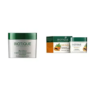 Biotique Bio Clove Purifying Anti Blemish Face Pack 75g And Biotique Bio Papaya Revitalizing Tan Removal Scrub 75g