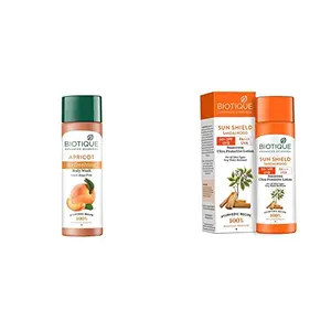 Biotique Bio Apricot Refreshing Body Wash 190ml And Biotique Bio Sandalwood 50+ SPF UVA/UVB Sunscreen Ultra Soothing Face Lotion 120 ml