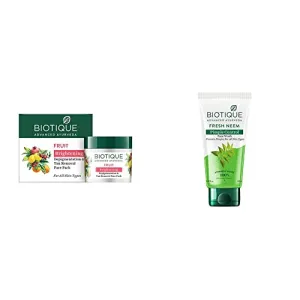 Biotique Bio Fruit Whitening And Depigmentation & Tan Removal Face Pack 75g And Biotique Bio Neem Purifying Face Wash for All Skin Types 150ml