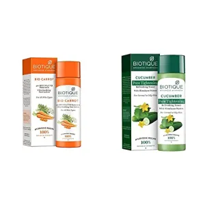 Biotique Bio Carrot Face & Body Sun Lotion Spf 40 Uva/Uvb Sunscreen For All Skin Types In The Sun 120Ml And Biotique Bio Cucumber Pore Tightening Toner 120ml