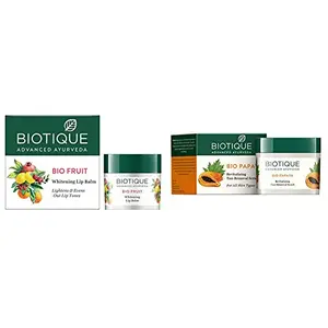 Biotique Bio Fruit Whitening Lip Balm 12g And Biotique Bio Papaya Revitalizing Tan Removal Scrub 75g