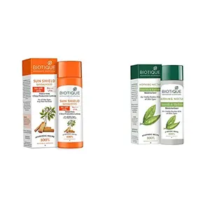 Biotique Bio Sandalwood 50+ SPF UVA/UVB Sunscreen Ultra Soothing Face Lotion 120 ml And Biotique Morning Nectar Flawless Skin Lotion for All Skin Types 190ml
