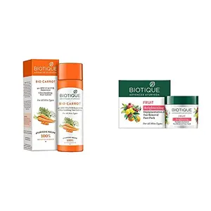 Biotique Bio Carrot Face & Body Sun Lotion Spf 40 Uva/Uvb Sunscreen For All Skin Types In The Sun 120Ml And Biotique Bio Fruit Whitening And Depigmentation & Tan Removal Face Pack 75g
