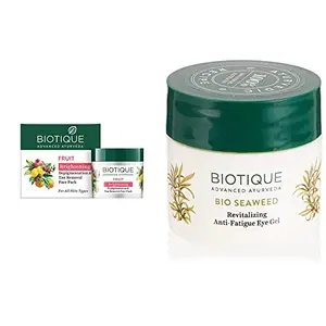 Biotique Bio Fruit Whitening And Depigmentation & Tan Removal Face Pack 75g And Biotique Bio Seaweed Revitalizing Anti Fatigue Eye Gel 15g