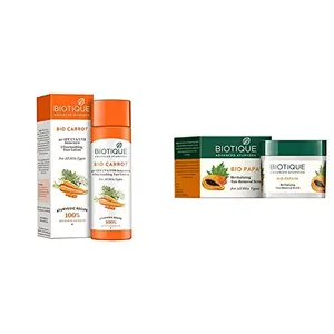Biotique Bio Carrot Face & Body Sun Lotion Spf 40 Uva/Uvb Sunscreen For All Skin Types In The Sun 120Ml And Biotique Bio Papaya Revitalizing Tan Removal Scrub 75g