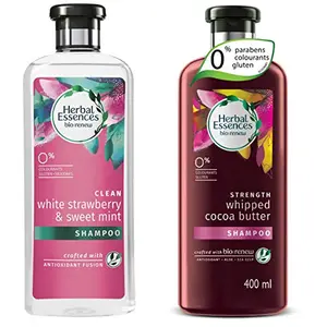 Herbal Essences Bio:renew White Strawberry & Sweet Mint Shampoo 400ml & bio:renew Whipped Cocoa Butter Shampoo 400ml Combo