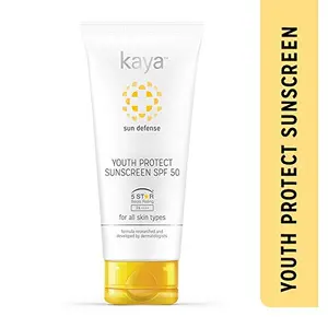 Kaya Youth Protect Sunscreen SPF50 PA++++ | 5 Star Boots Rating | UV A & UV B Protection | Lightweight | Non Sticky Sunscreen | PABA Free | All Skin Types | 50ml