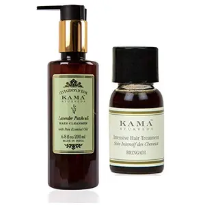Kama Ayurveda Lavender Patchouli Hair Cleanser (Shampoo) with Pure Essential Oils of Lavender and Patchouli 200ml Bringadi Intensive Hair Treatment 8ml Combo