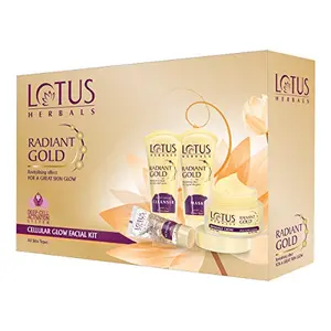 Lotus Radiant Gold Facial Kit for instant glow with 24K Pure Gold & Papaya4 easy steps 170g (Multiple use)