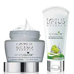 Lotus Herbals Whiteglow Skin Whitening & Brightening Nourishing Night me 60g With Oil Control Facewash 50g 60 g