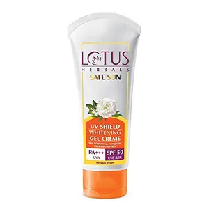 Lotus Herbals Safe Sun UV Shield Gel Cream | UVA UVB & IR Protection | SPF 50 | PA +++ | All Skin Type | Preservative Free | Non-greasy | 100g