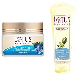 Lotus Herbals Herbal Nutranite Skin Renewal Nutritive Night Cream | 50g And Jojoba Face Wash Active Milli Capsules 120g